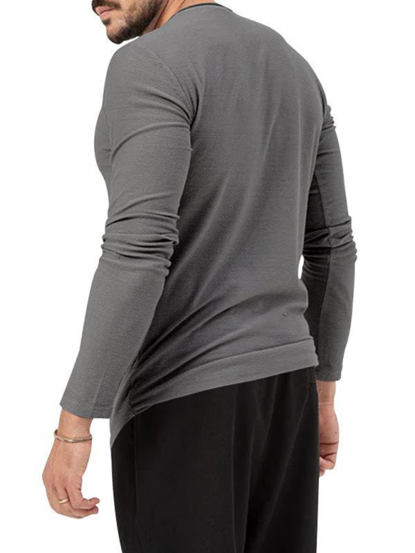 New Men's Round Neck Solid Color Long Sleeve T-Shirt