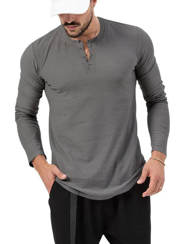 New Men's Round Neck Solid Color Long Sleeve T-Shirt