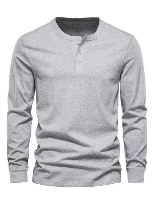 New Men's Round Neck Solid Color Long Sleeve T-Shirt