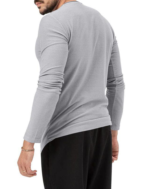 New Men's Round Neck Solid Color Long Sleeve T-Shirt