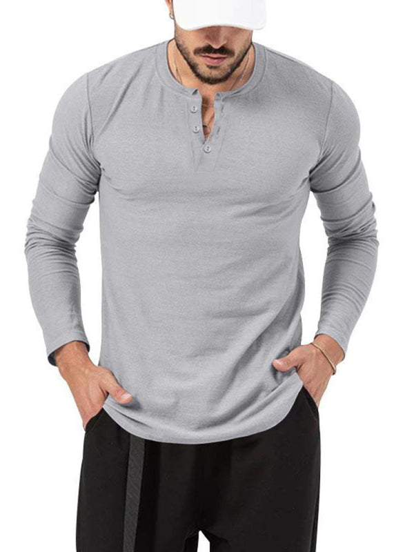 New Men's Round Neck Solid Color Long Sleeve T-Shirt