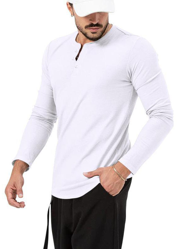 New Men's Round Neck Solid Color Long Sleeve T-Shirt