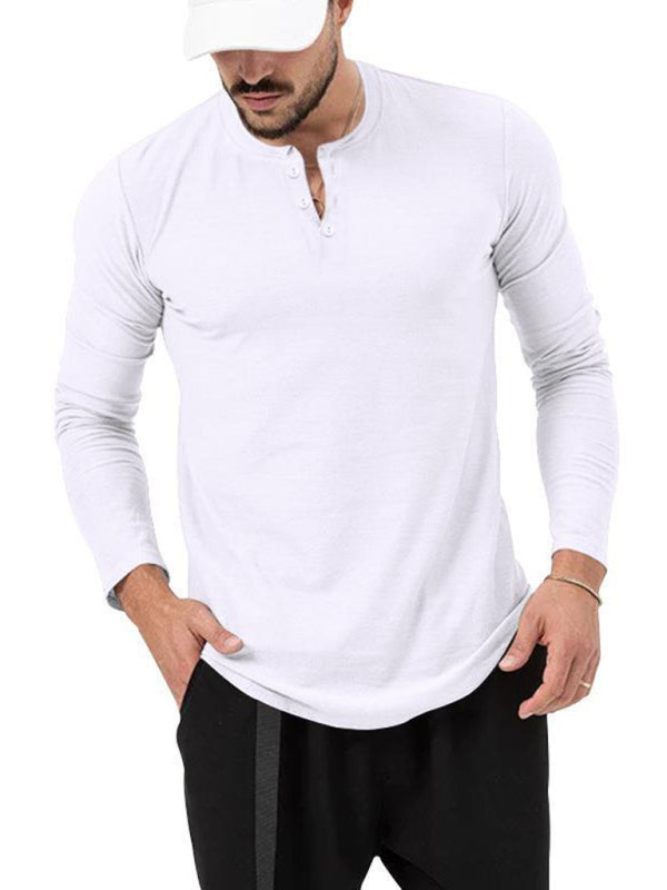 New Men's Round Neck Solid Color Long Sleeve T-Shirt