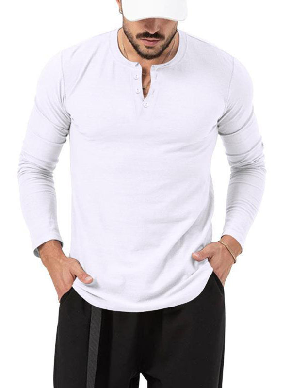 New Men's Round Neck Solid Color Long Sleeve T-Shirt