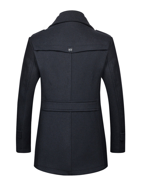 Men's wool zipper autumn and winter double collar coat