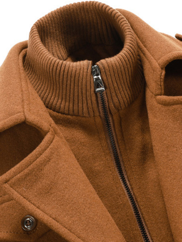 Men's wool zipper autumn and winter double collar coat