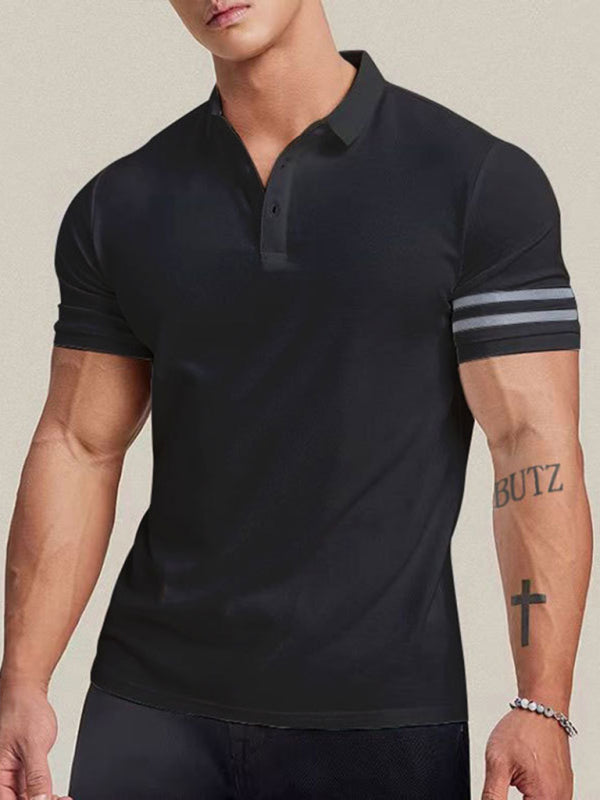 Men's casual slim fit patchwork lapel polo top