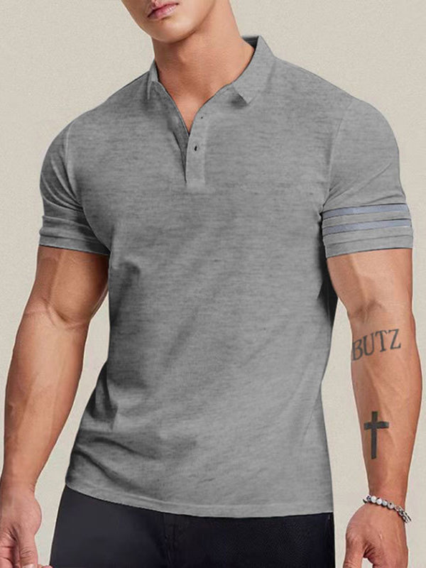 Men's casual slim fit patchwork lapel polo top