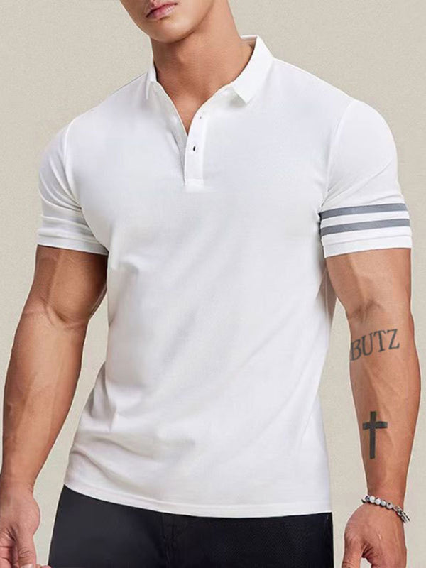 Men's casual slim fit patchwork lapel polo top