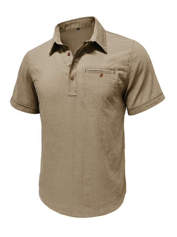 Men's casual solid color lapel short-sleeved tops