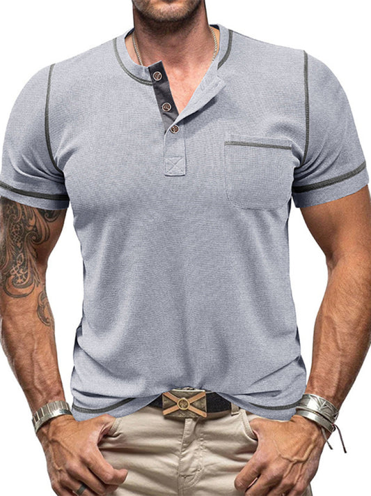 Men's American Vintage Henley Collar Short Sleeve T-Shirt