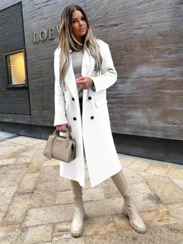 women's long sleeve suit collar double breasted woolen coat coat