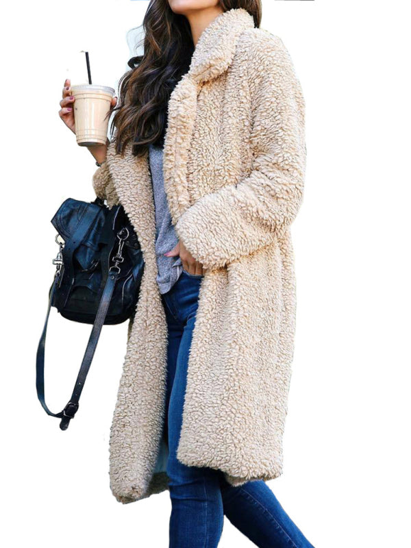 Women's loose long sleeve lapel plush jacket