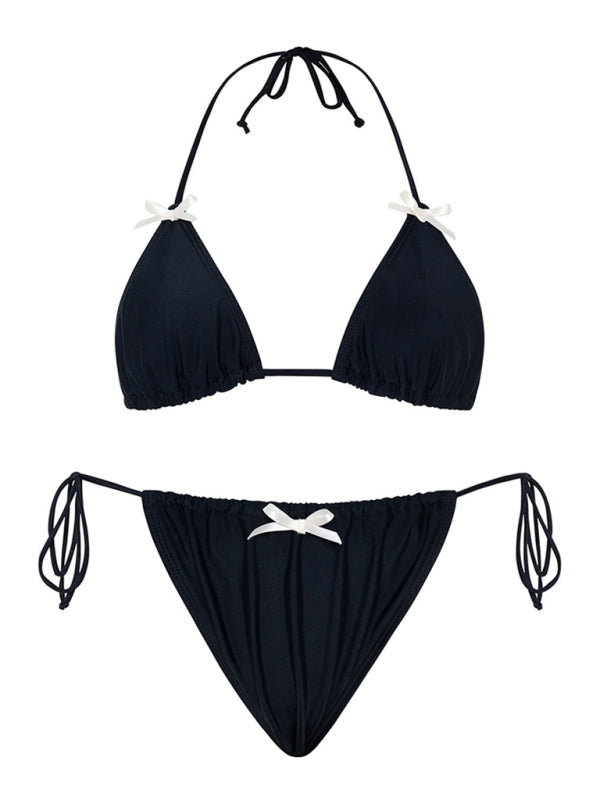 Sexy solid color bikini swimsuit bow tie biniki swimsuit