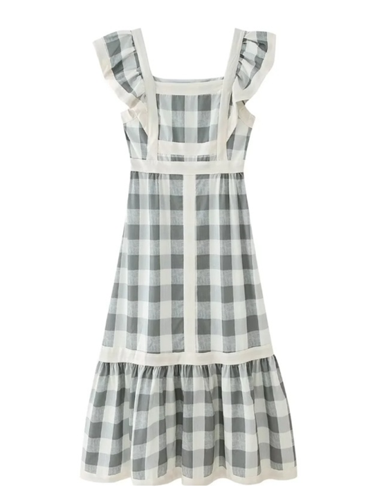 Fashionable square neck contrast patchwork dress