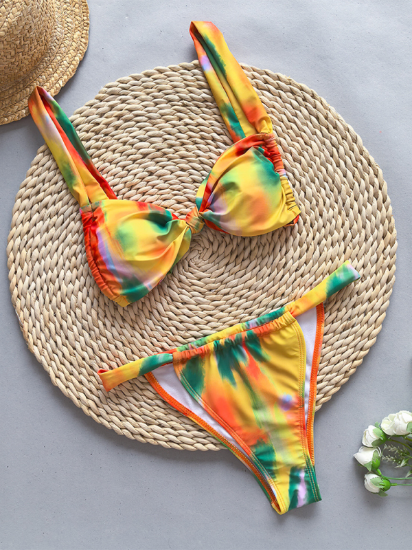 Women's Fashion Strappy Floral Print Solid Color Bikini