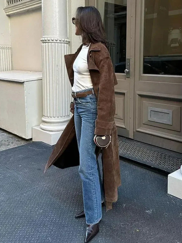 Khaki Trench Coat Double Breasted Lapel Coat