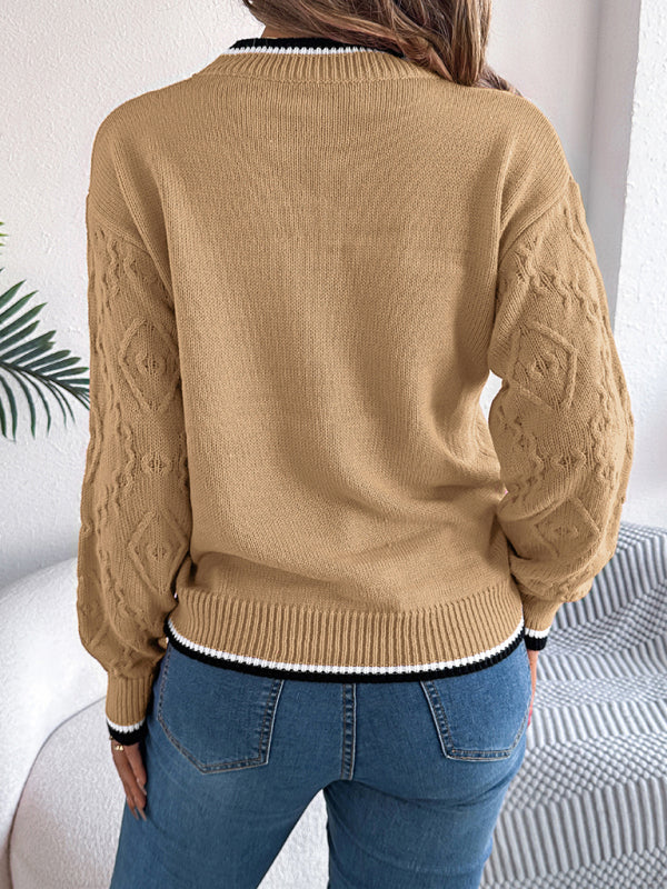 Casual Colorblocked Twist Long Sleeve Pullover Sweater