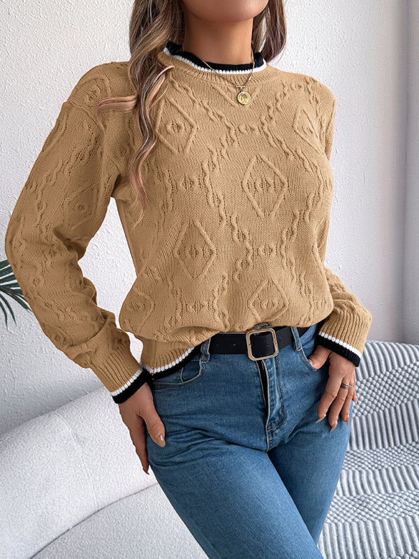 Casual Colorblocked Twist Long Sleeve Pullover Sweater