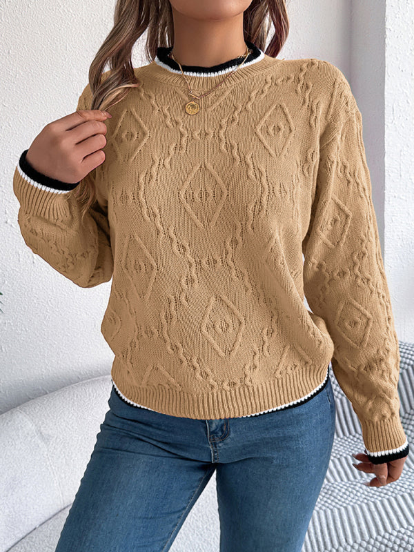 Casual Colorblocked Twist Long Sleeve Pullover Sweater