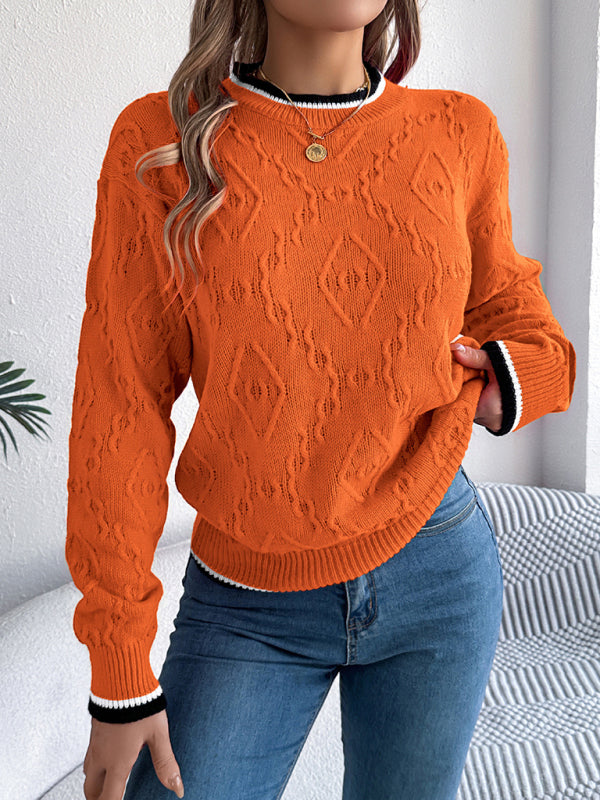 Casual Colorblocked Twist Long Sleeve Pullover Sweater