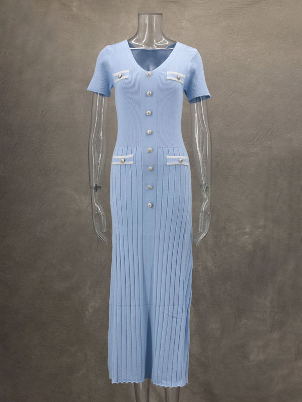 Ladies new short sleeve V neck dress