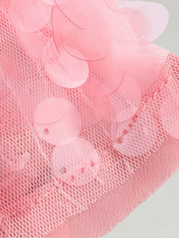 Hot Girl Sexy Sequin Halter Dress Sweet Sleeveless Backless Pink Round Neck Short Skirt