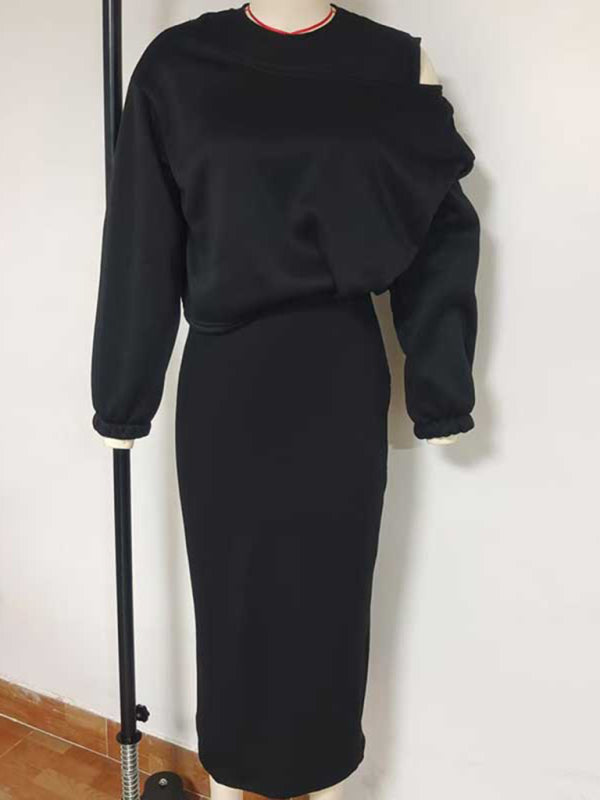 Loose-fitting bat sleeve short sweater vest long skirt suit