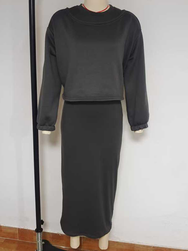 Loose-fitting bat sleeve short sweater vest long skirt suit