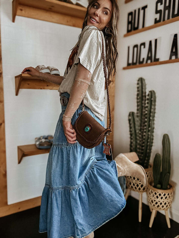 Bohemian A-line Layered Cake Denim Skirt