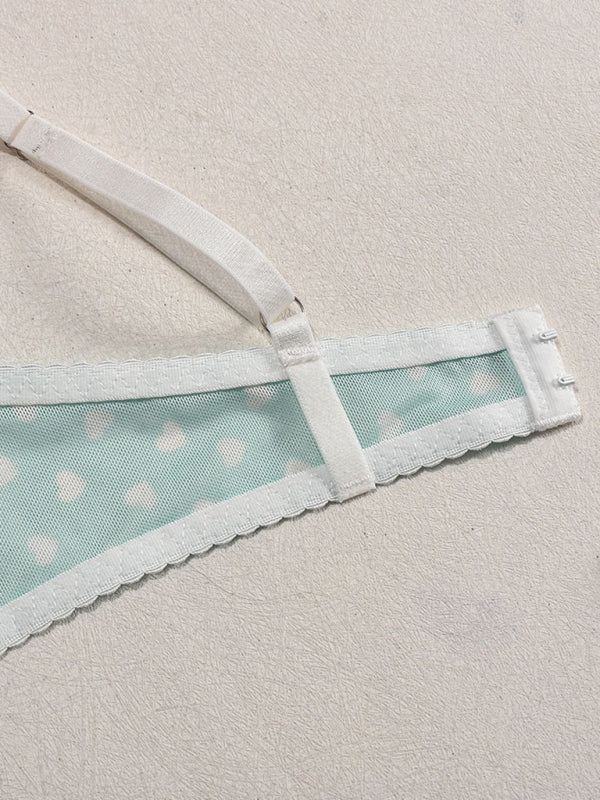 Valentine's Day heart-shaped print see-through sexy temptation three-point sexy underwear set