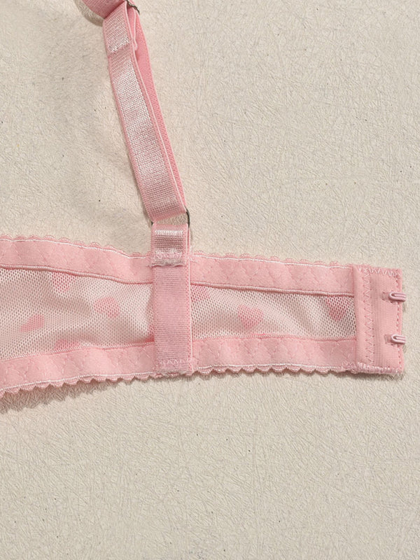 Valentine's Day heart-shaped print see-through sexy temptation three-point sexy underwear set