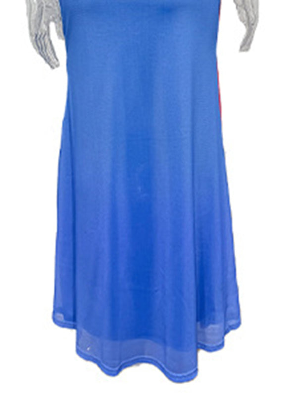 Women's slim-fit suspender dress with contrasting floral print