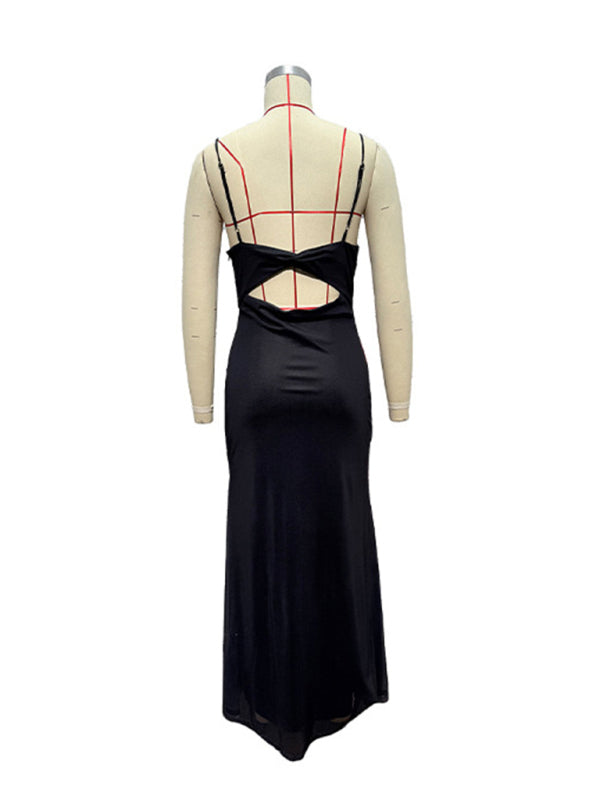 Women's slim-fit suspender dress with contrasting floral print