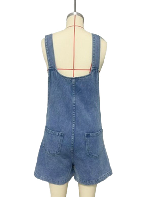 Women's slim straight overalls denim shorts