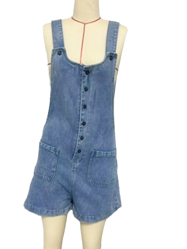 Women's slim straight overalls denim shorts