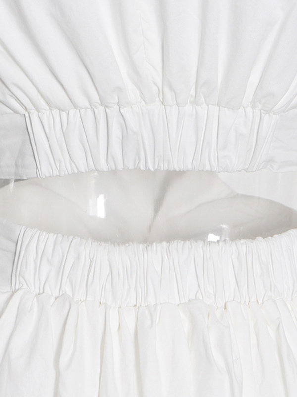 New simple style stand collar sleeveless hollow design solid color women's dress