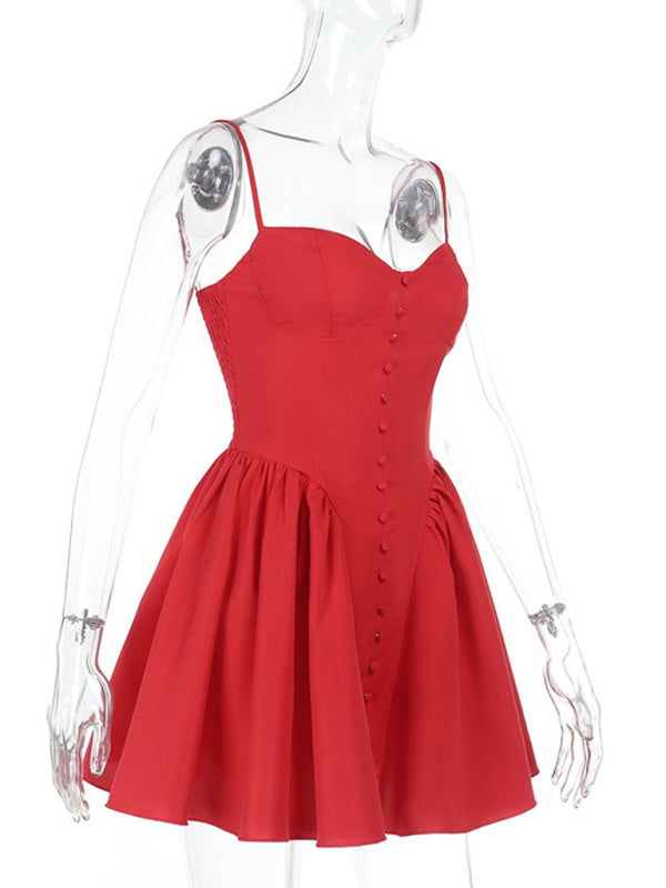 Sexy slim fit button design suspender tutu skirt