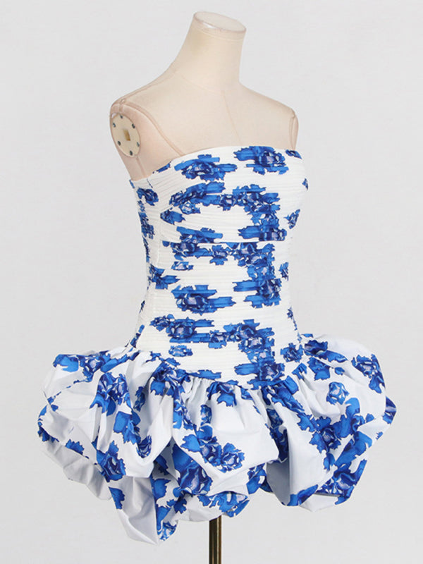 New style tube top high waist pleated design tutu dress