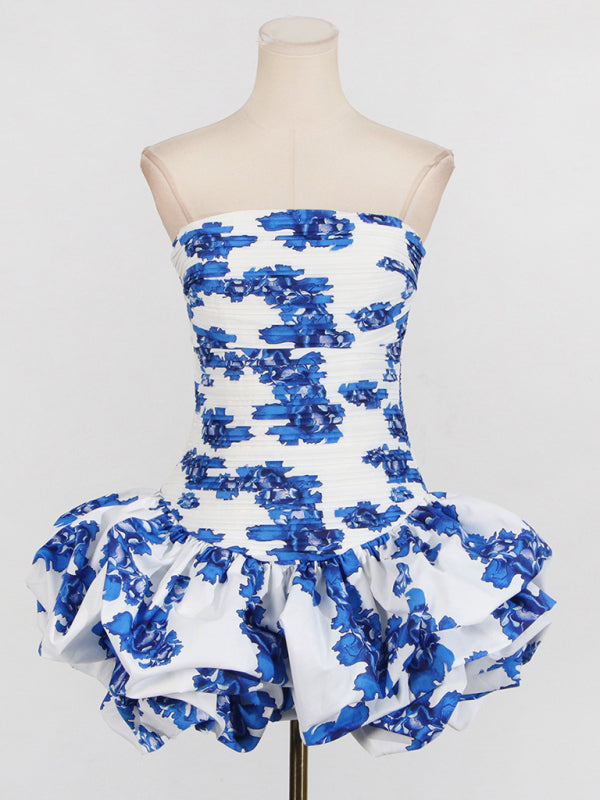 New style tube top high waist pleated design tutu dress