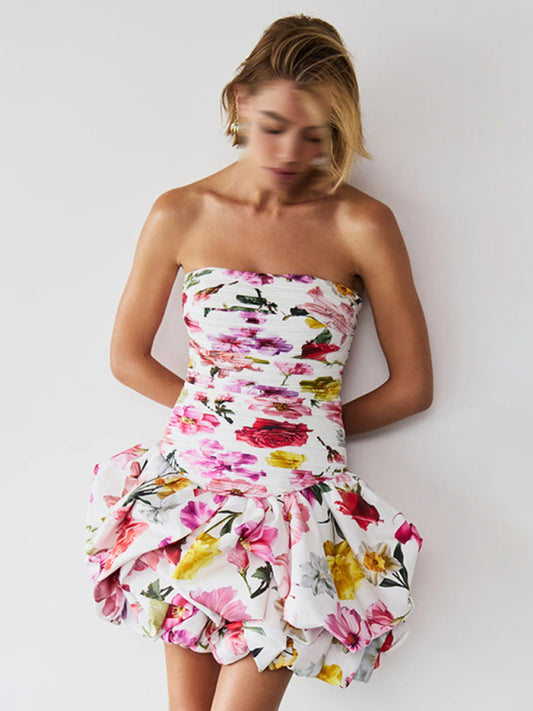 New style tube top high waist pleated design tutu dress