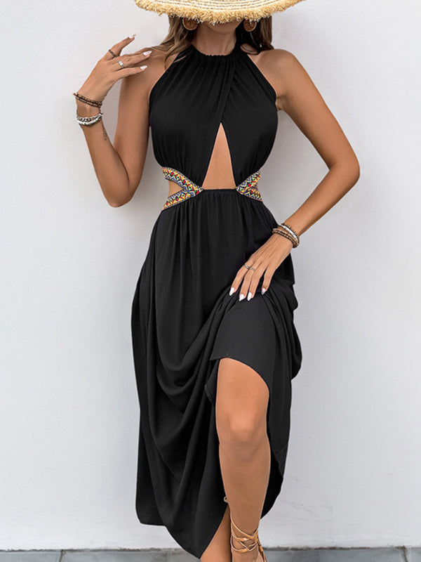 Hollow tie holiday style waist-baring dress