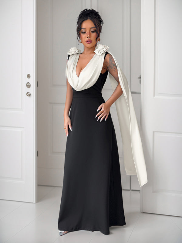 V-neck contrast sleeveless dress