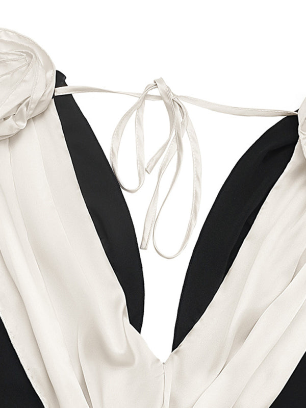 V-neck contrast sleeveless dress