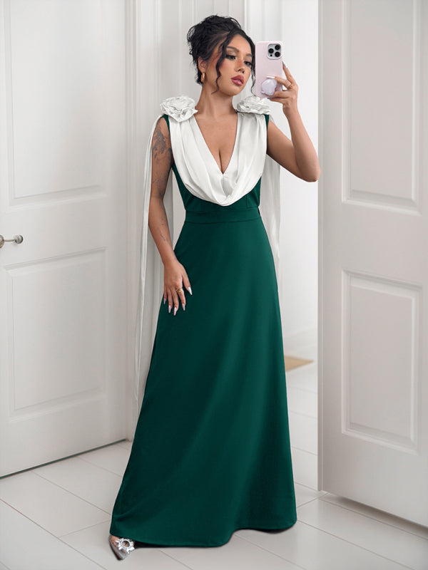 V-neck contrast sleeveless dress