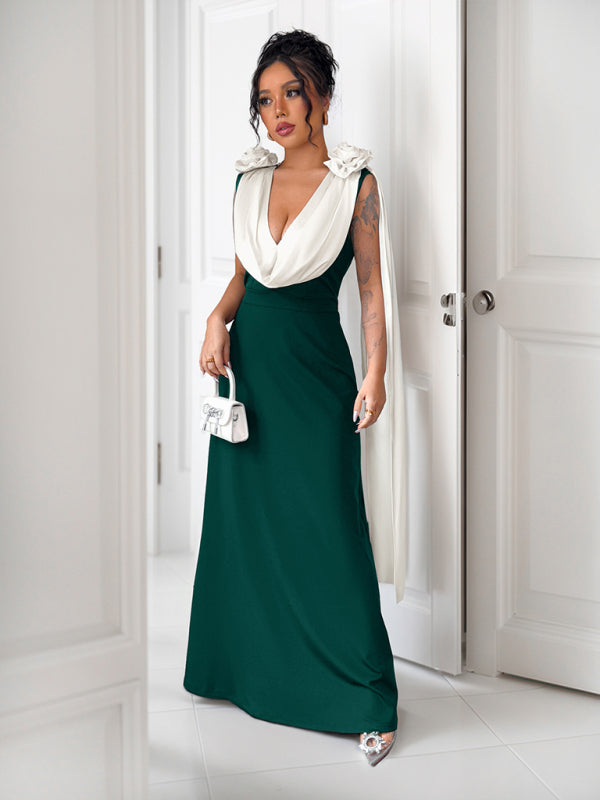 V-neck contrast sleeveless dress