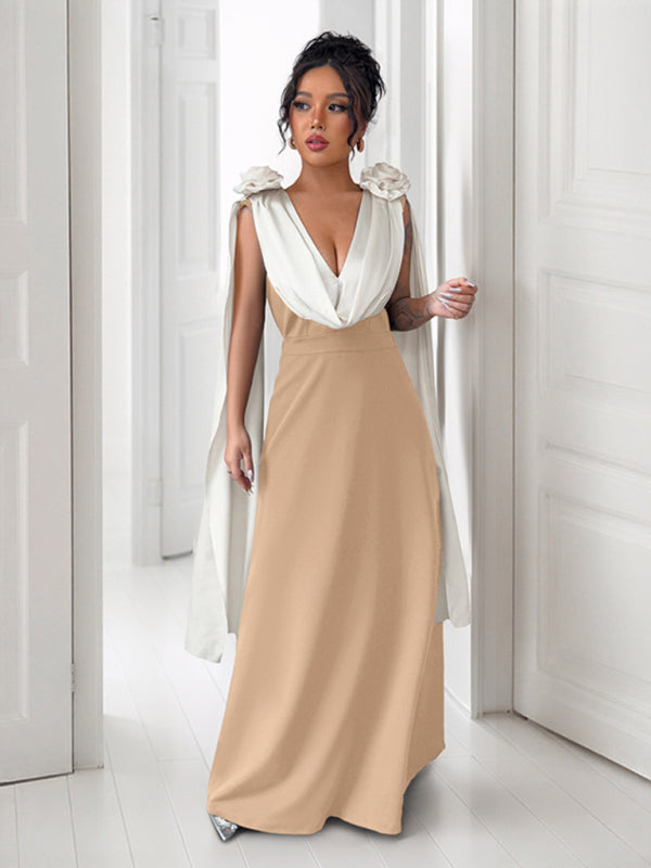 V-neck contrast sleeveless dress