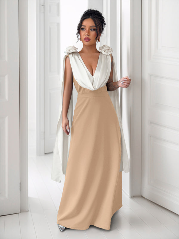 V-neck contrast sleeveless dress