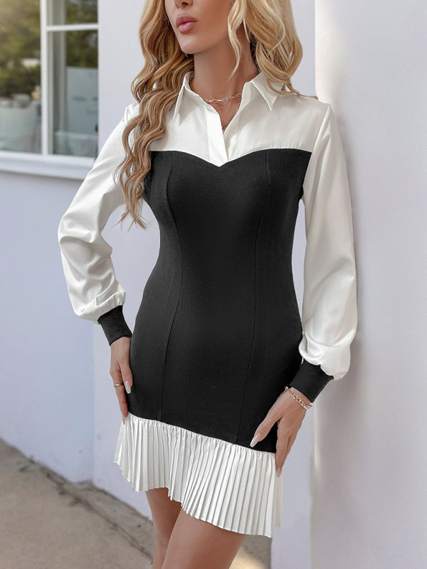 New contrast color stitching hip skirt fake two-piece dress