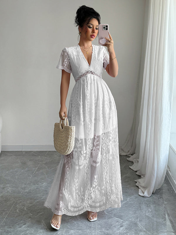 Lace hollow short sleeve dress